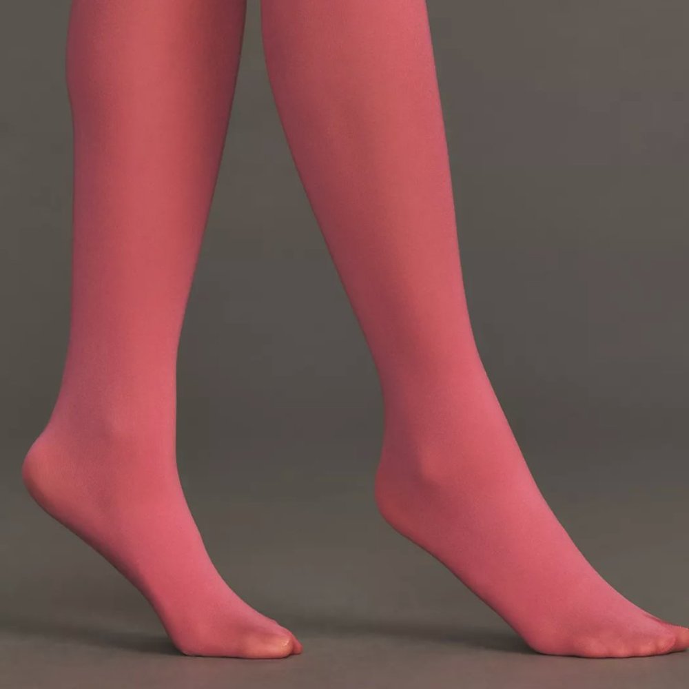 ANTHROPOLOGIE Italian Opaque Tights Pink Bright Colorful Size S L XL PLUS NEW - Picture 2 of 2